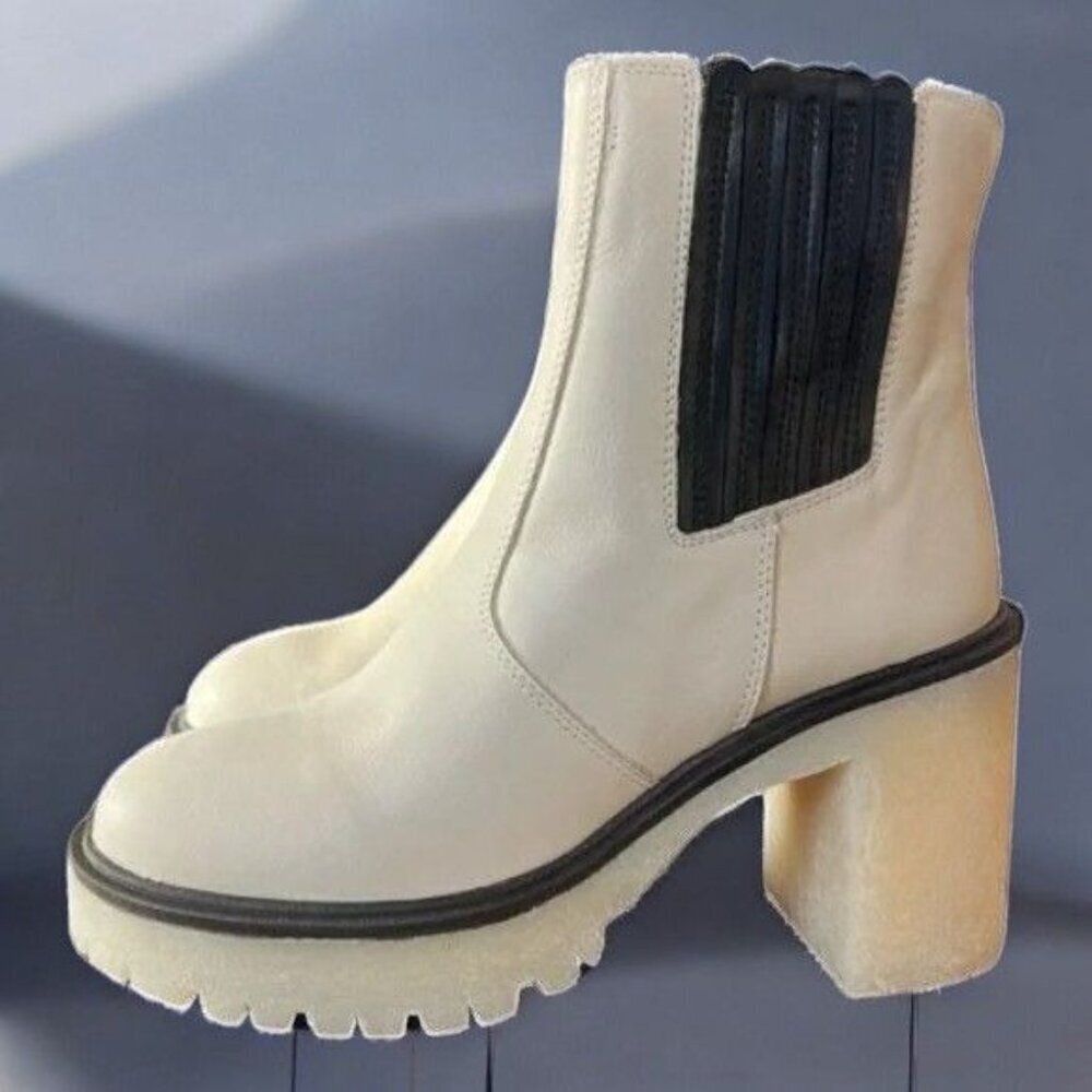 Free People Womens White James Chelsea Boot Chunky Heel NEW 9.5 / 39.5 MSRP $188 - Picture 9 of 12